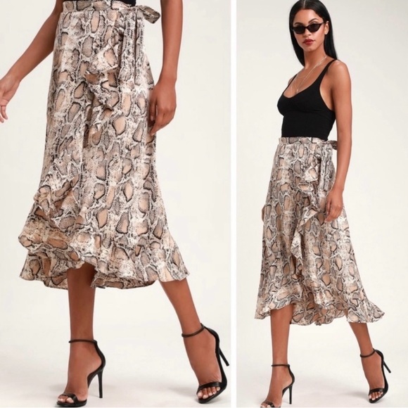 Lulu’s She’s Wild Snake Print Wrap Midi Skirt Women’s Size XS - Picture 1 of 9